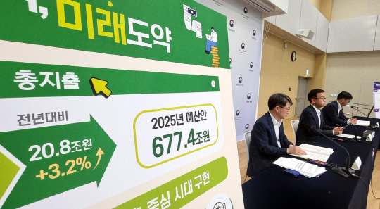 최상목 부총리 겸 기획재정부 장관이 최근 정부세종청사 민원동 브리핑실에서 2025년 예산안에 관해 사전 브리핑하고 있다. 연합뉴스